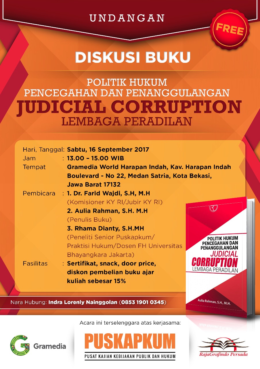 Diskusi Buku Politik Hukum Pencegahan dan Penanggulangan Judical Corruption Lembaga Peradilan